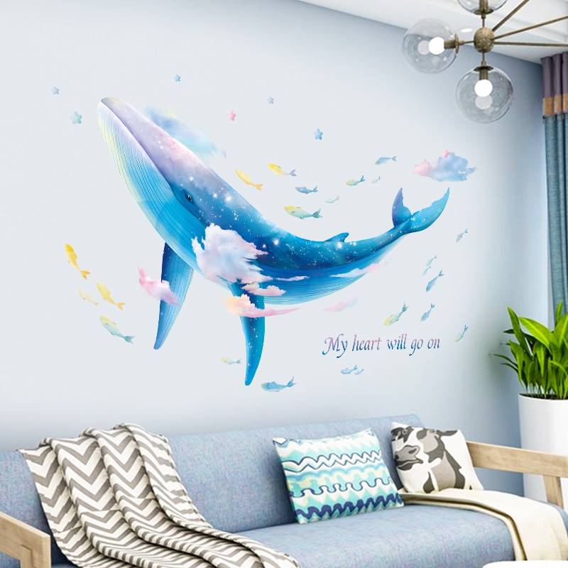 Zelfklevende Blue Whale Muurstickers Voor Badkamer Kinderkamer Verwijderbare Vinyl Muurtattoo Kinderkamer Dieren Muursticker