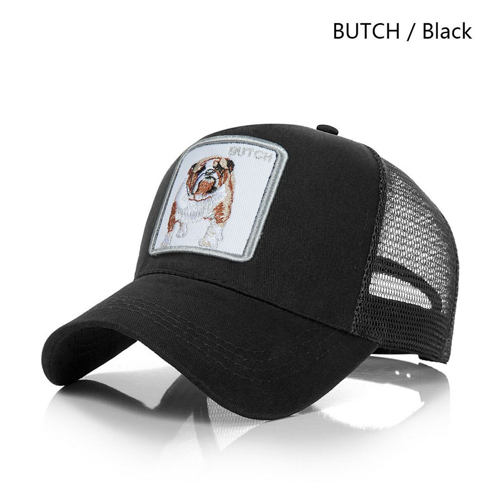 Personality Baseball Caps Animal Embroidery Pattern Hip Hop Hats Men Summer Breathable Mesh Streetwear Bone Unisex: Pug black