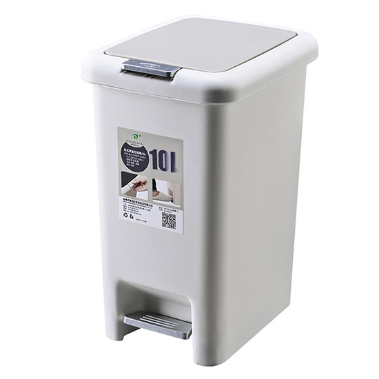 Cubo de basura de plástico tipo de presión cubo de basura de gran tamaño cubos de basura cuadrados Pedal de pie hogar cubo de basura: Blanco / 10L
