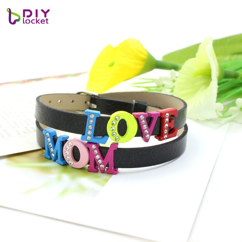 130PCS 8MM Half Rhinestone Color Slide Letters English Alphabet DIY A-Z Fit Wristband /Pet Collar LSSL026*130