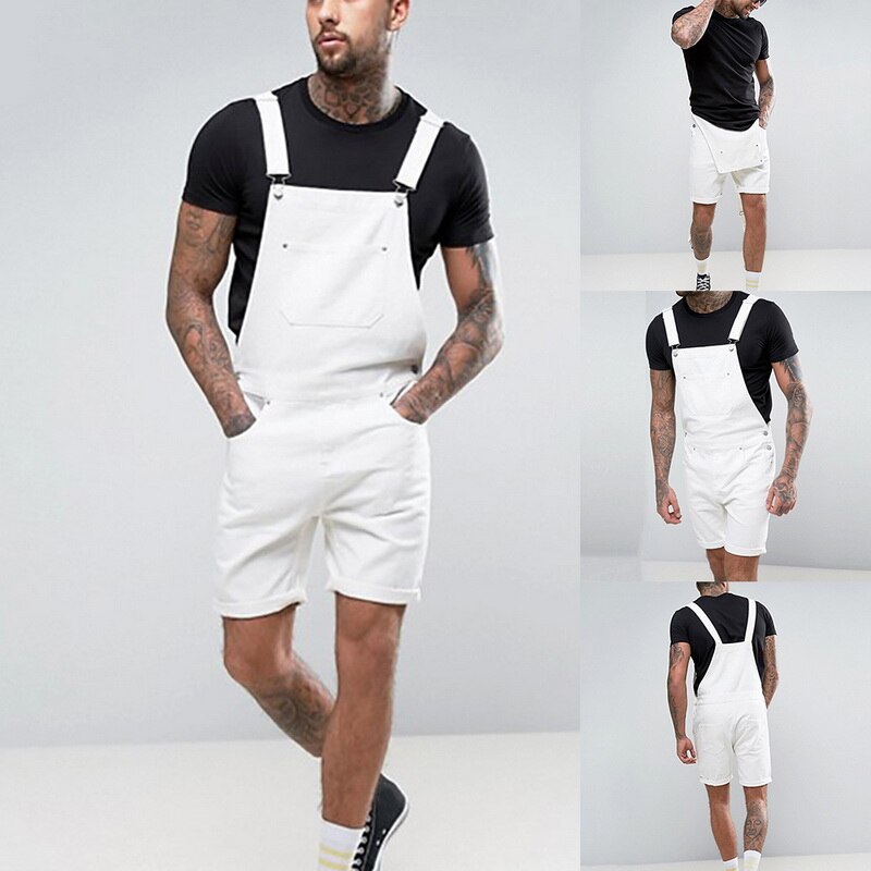 Nizza Männer Weiße Kurze Gesamt Sommer VogueJeans Hosen Männer Streetwear Lätzchen Gesamt Gesamt Pop Plus Größe Tasche Hosenträger Hosen