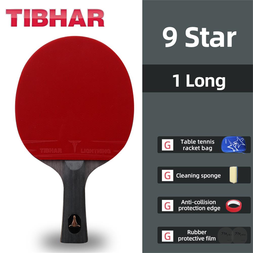 TIBHAR-raquetas de tenis de mesa con mango largo, granos de carbono en raqueta de Ping Pong, hoja de , 6/7/8/9 estrellas con funda: 9 star long