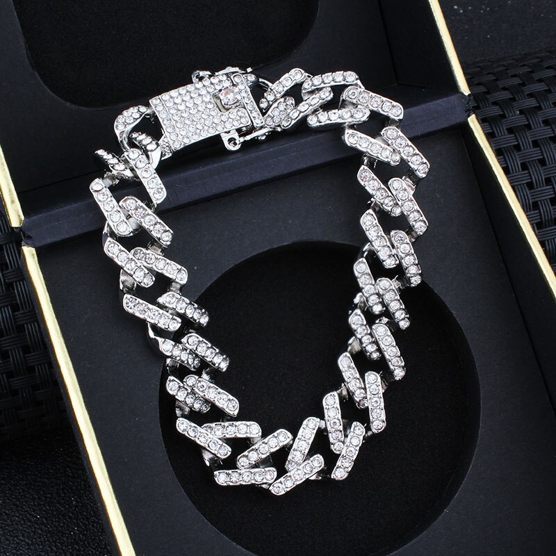 Hip Hop Bling Iced Out Men's Rapper Bracelet Full Rhinestone Pave With Miami Cuban Link Chain Bracelet for Men Jewelry: 6