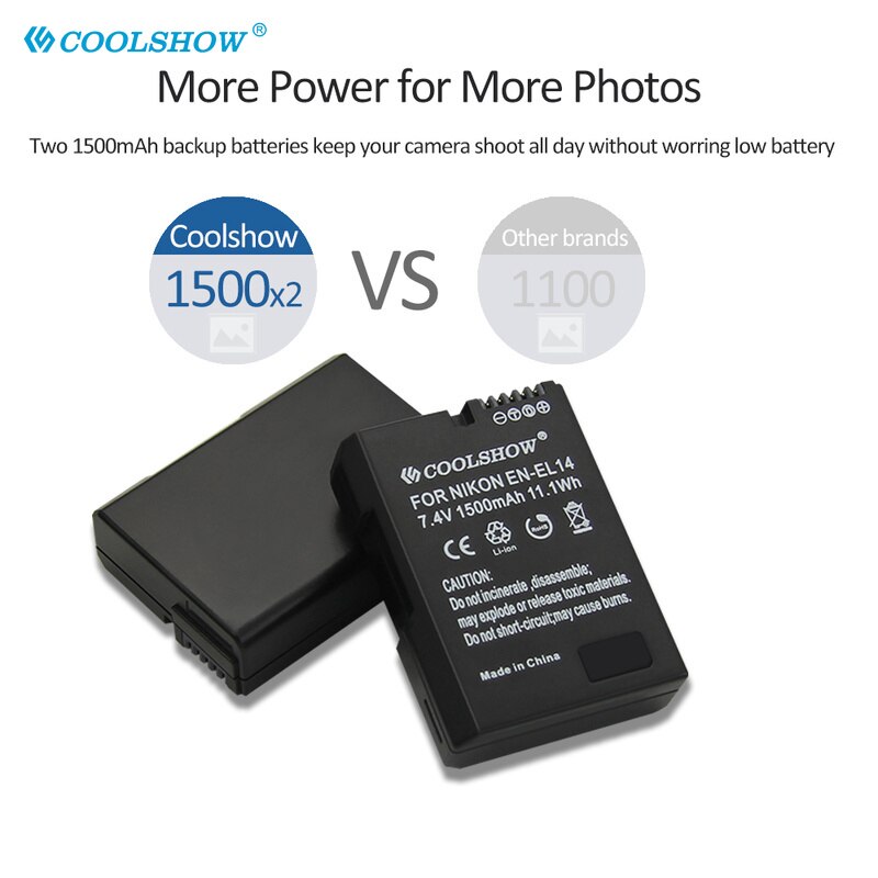 Nikon EN-EL14 Lithium-Ion Battery – 1030 MAh, For D3200 D3300 D5200 D5300 D5500 D5600 P7700