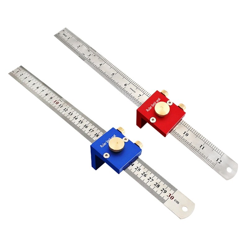12 Inches Ruler Positioning Block Wooden Woodworking Line Locator Stop Block DIY Measuring Tool with 12in Steel Ruler