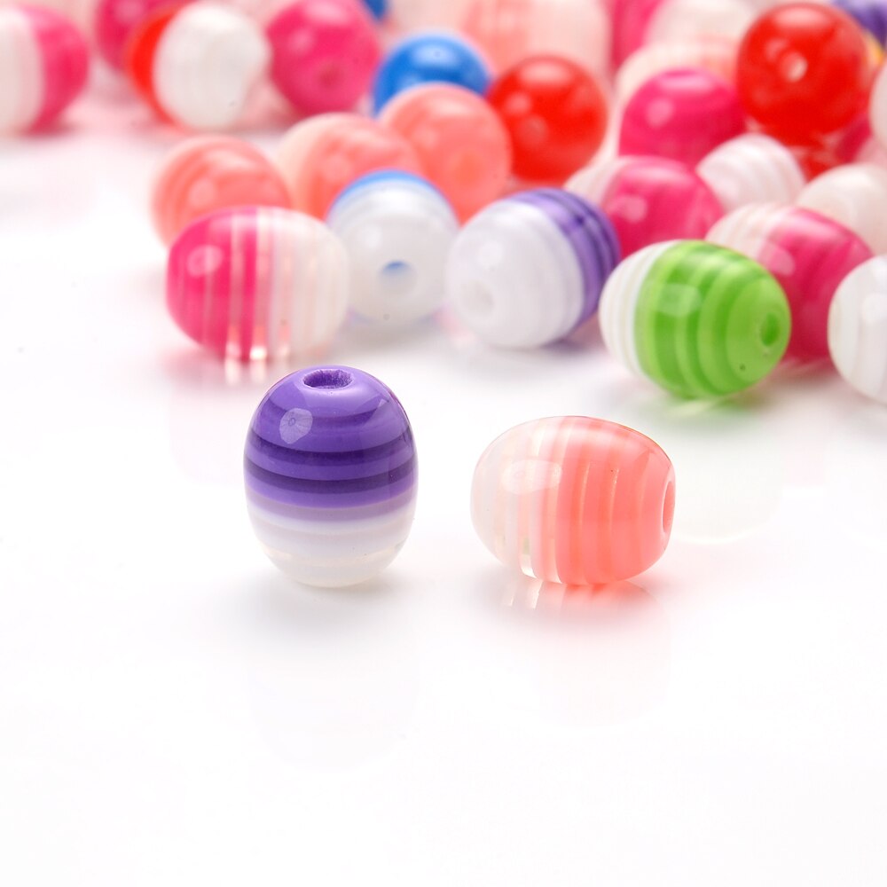 30 stück 8 x 10mm farbige acryl-streifenperlen, Oval, weiß, bunte mischung, abstandshalterperlen für schmuckherstellung, diy-armbänder, handgefertigte schmuckteile