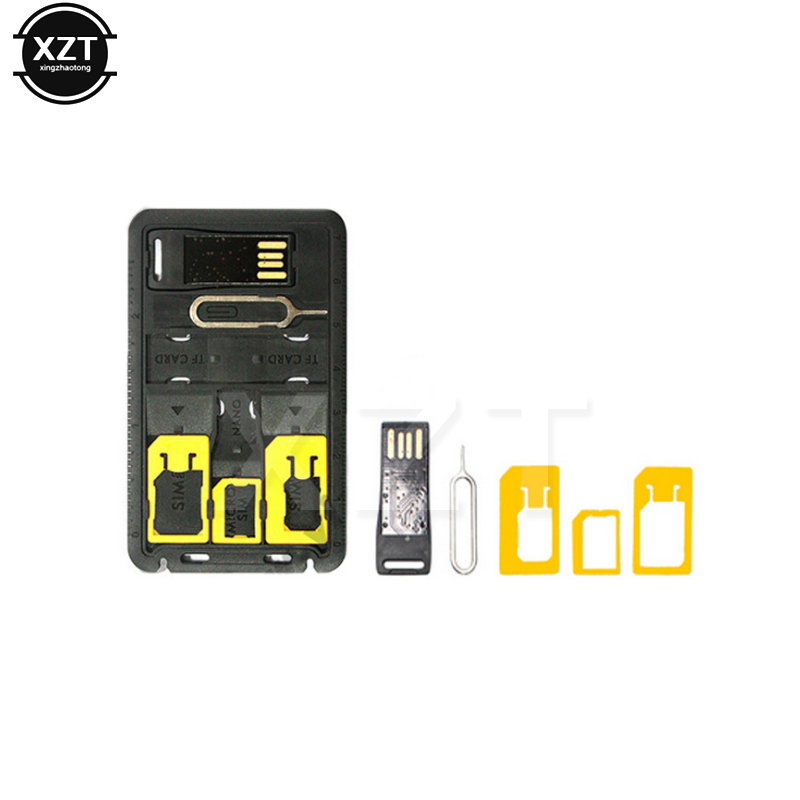 Black 5 in 1 Universal Mini SIM Card Adapter Storage Case Kits For Nano Micro SIM Card Memory Card Holder Reader Case Cover Connector