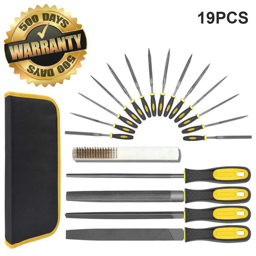 19PCS Metal File Set Heavy Duty Carbon Steel Files Sharping Tool with Steel Brush for Woodwork Glass Ceramic
