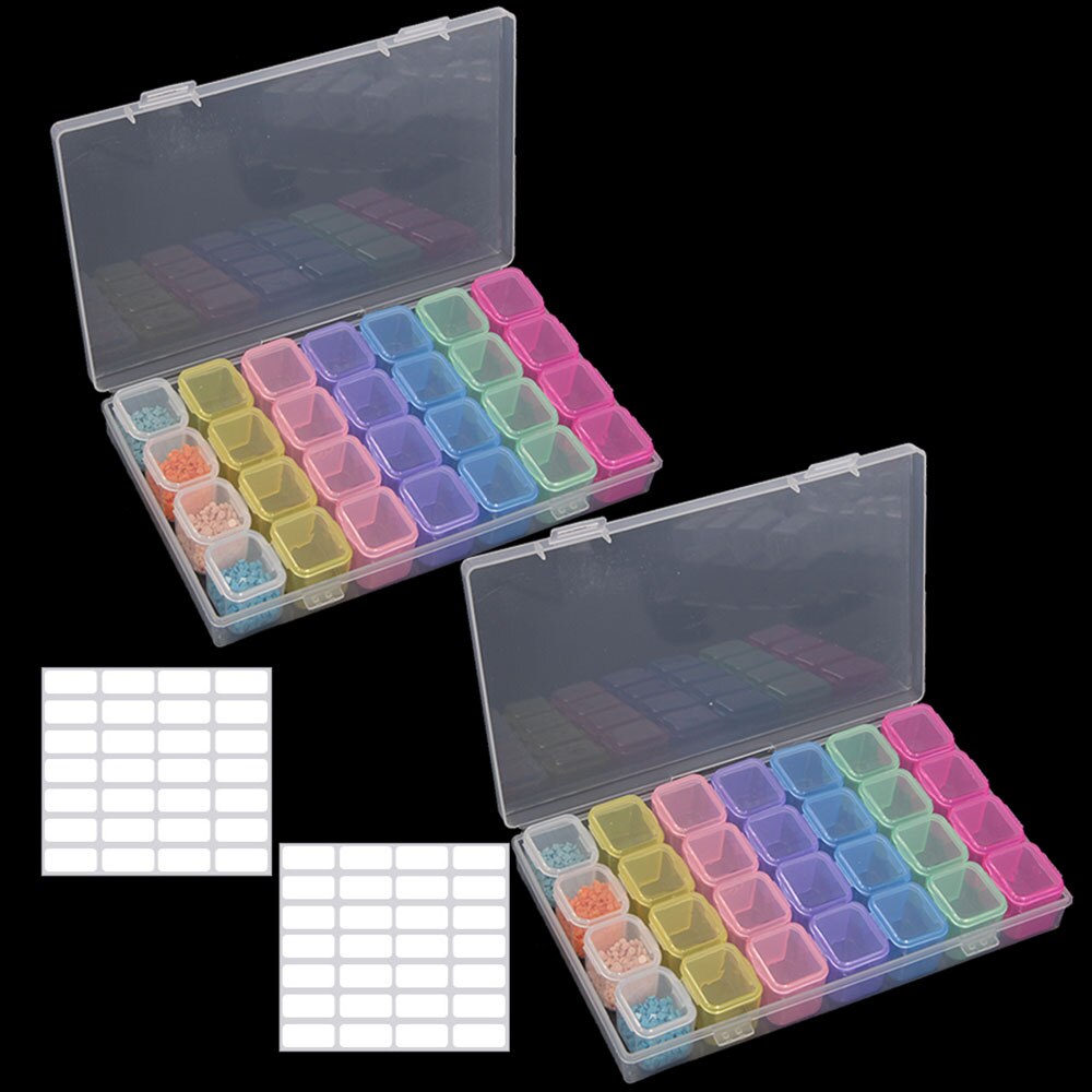 8/28Grid Transparent Plastic Suitcase Diamond Bead Container Storage Box Tool Nail Art Rhinestone Mosaic Organizer Accessories: 28 color 2pcs