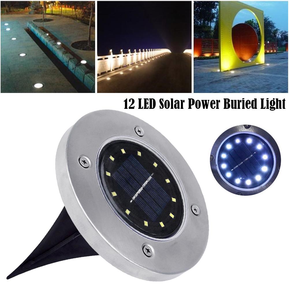 12 ledet solenergi nedgravd lys rustfritt stål solcelle ledet hagelys jord lampe utendørs gjeng plen lys hage dekorasjon