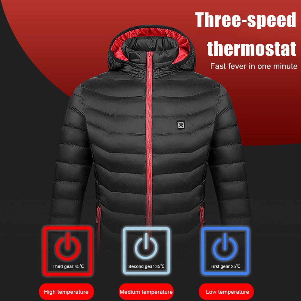 Man Women Heated Cotton-Padded Jacket USB Charging Heated Cold-Proof Winter Thermal Warm Black Jacket Electric