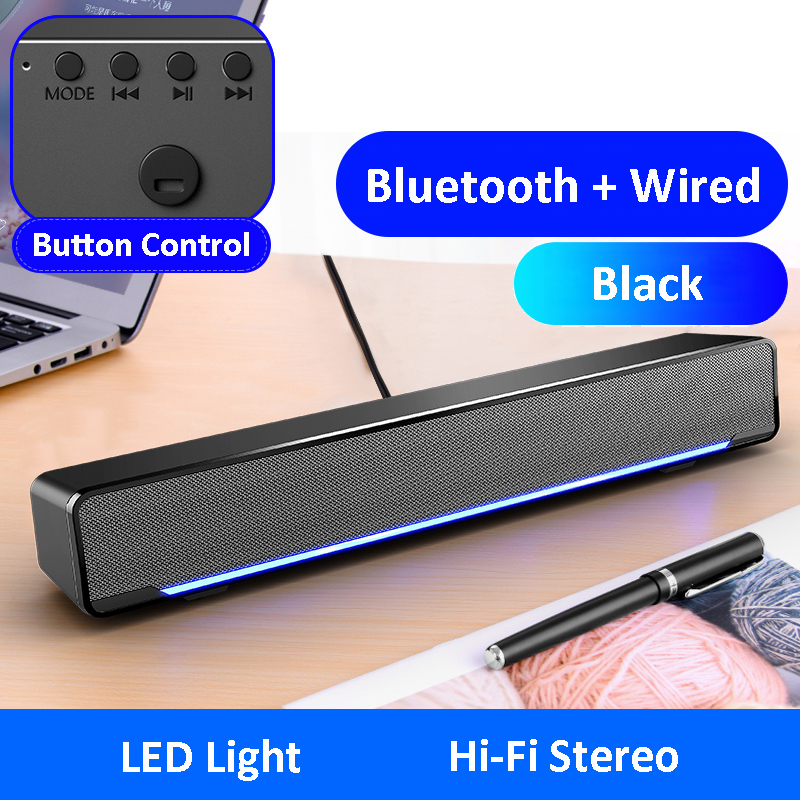 Bluetooth computerhøjttalere usb drevne aux kablede led lys surround bærbar pc soundbar højttaler stationær laptop altavoces: Sort bluetooth