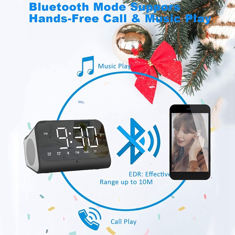 Digital LED Display Alarm Clock Radio with Bluetooth Speaker, Portable Clock for Bedroom and Office, Adjustable Volume