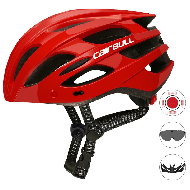 In-mold mtb fietshelm met afneembaar vizier & tt lens sport ultralichte mountainbike racefietshelm met achterlicht: Rood