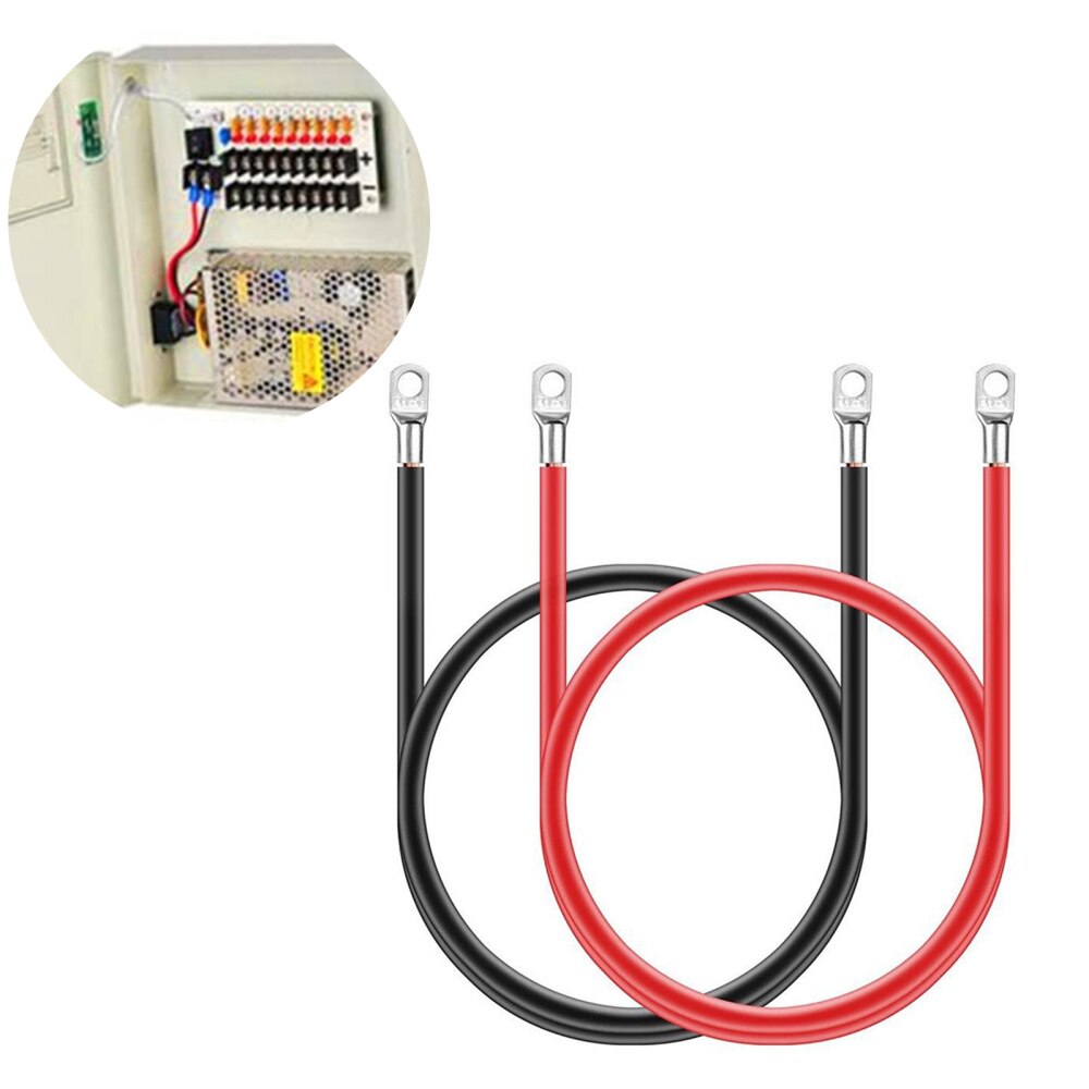 2 Pcs 50cm 100A Wire Copper Negative Battery Ground Cable Terminal Kit 5AWG for RV ATV Car Boat Red Black Cables Terminal