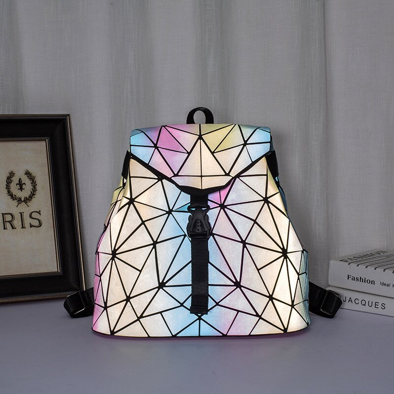 Neue Frauen Tasche Leucht Schule Rucksack Geometrische Schulter Tasche Klapp Schüler Schule Taschen Für Teenager Mädchen Holographische Rucksack: Ursprünglich Titel