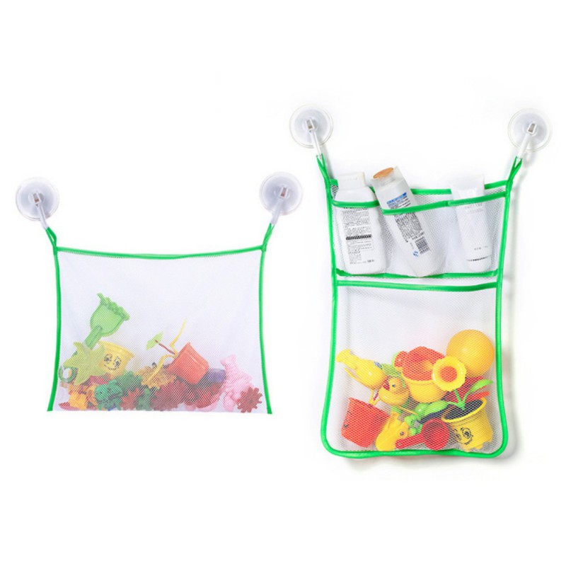 Baby Bath Toy Organizer Massive Baby Toy Storage Bin Quick Dry Storage Net + Lock Tight Suction Cups & Stickers Hooks