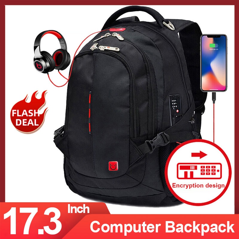 Grote reistas, antidiefstalrugzak met codeslot, heren zakelijk 17.3 inch laptoptas, waterdichte schooltassen
