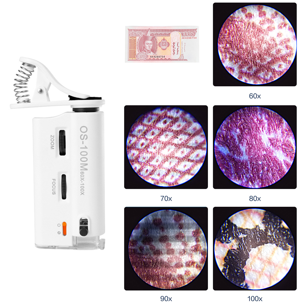 60-100X Magnification Mobile Microscope Clip Adjustable Magnifying Glass Jewelry Identification Tool for Mobile Phone