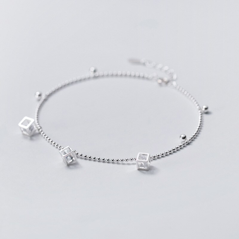 Decoratie Op Voet Enkelbandje Armband Op De Been Voet Vrouwen Zilver 925 Been Ketting Sieraden Ronde Kralen Zirkoon geometrie Kubus