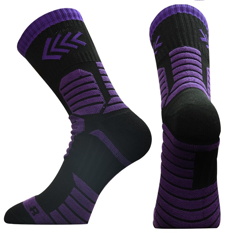 1 Pair Newest Compression Socks Thickened Towel Bottom Basketball Socks Middle calcetines Cycling Sports Socks: Black Purple