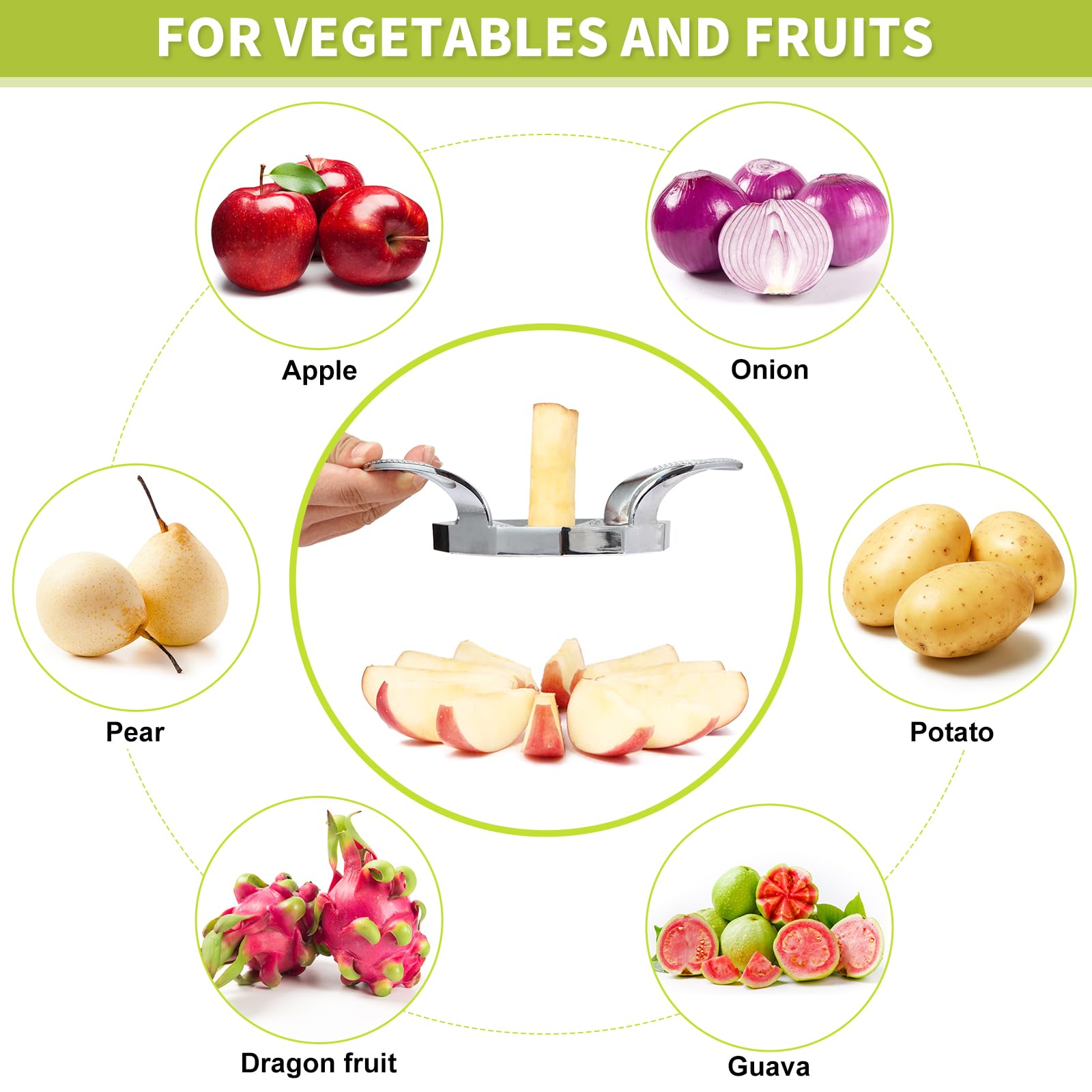 Trancheuse et carottier à pommes en acier inoxydable, coupe-pomme robuste, coupe-fruits tranchant et synchro, outils de cuisine, 12 tranches