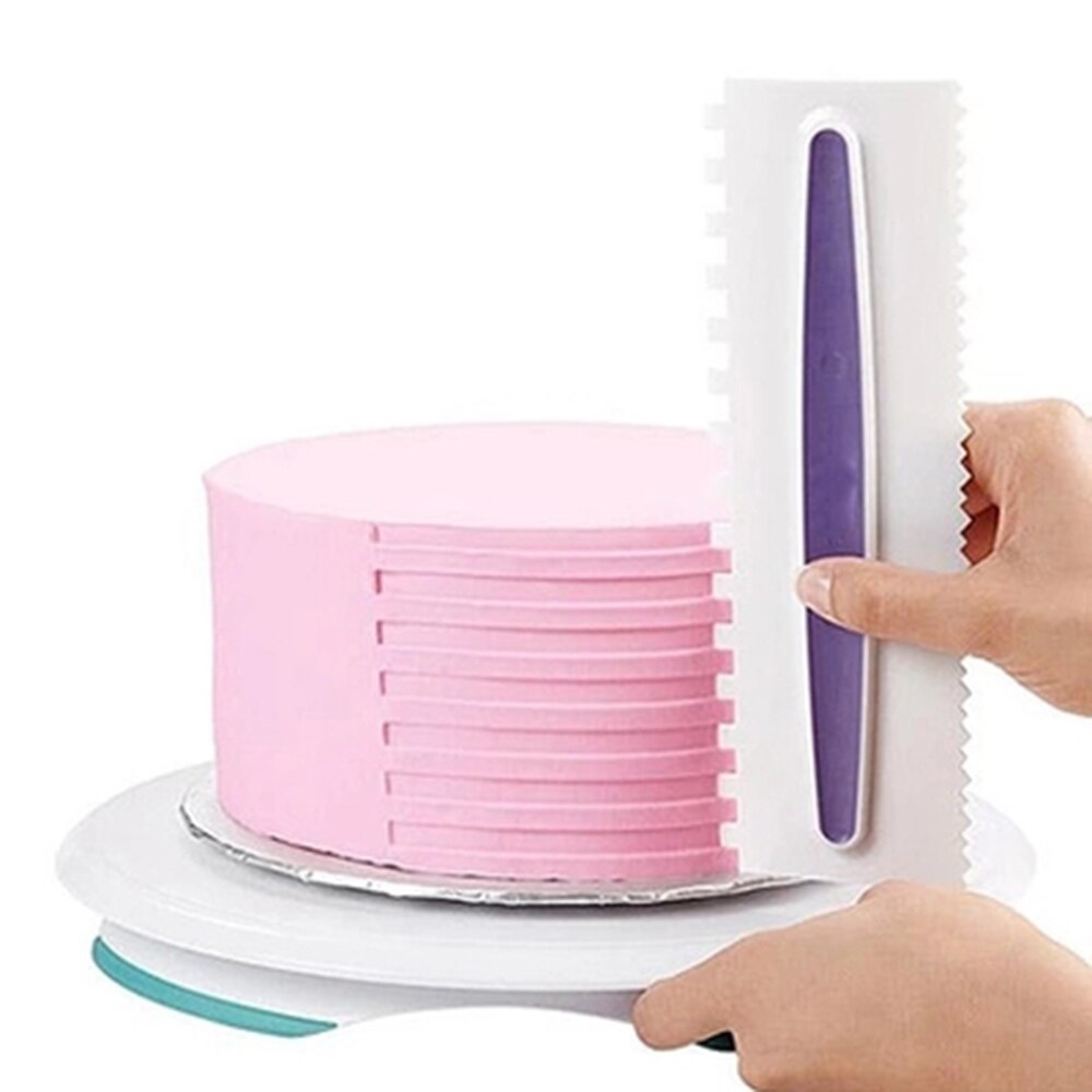 3 Pcs Pastry Icing Kam Set Plastic Cake Schraper 6 Texturen Fondant Spatels Bakvorm Taart Decoreren Gereedschappen Paars