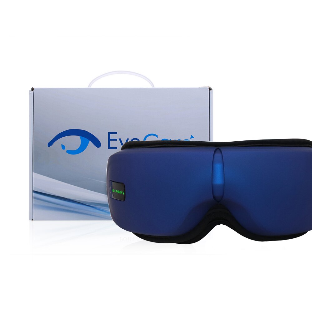 Smart Eye Massager with Heat Vibration Air Pressure Bluetooth Music Eye Care Massage Device Eyes Fatigue Relief Therapy Glasses: Blue with box