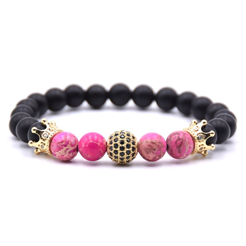 Golden Cz Bal & Crown Mannen Armbanden 8Mm Black Lucky Stone Kralen Armband Voor Vrouwen Mannen: 5