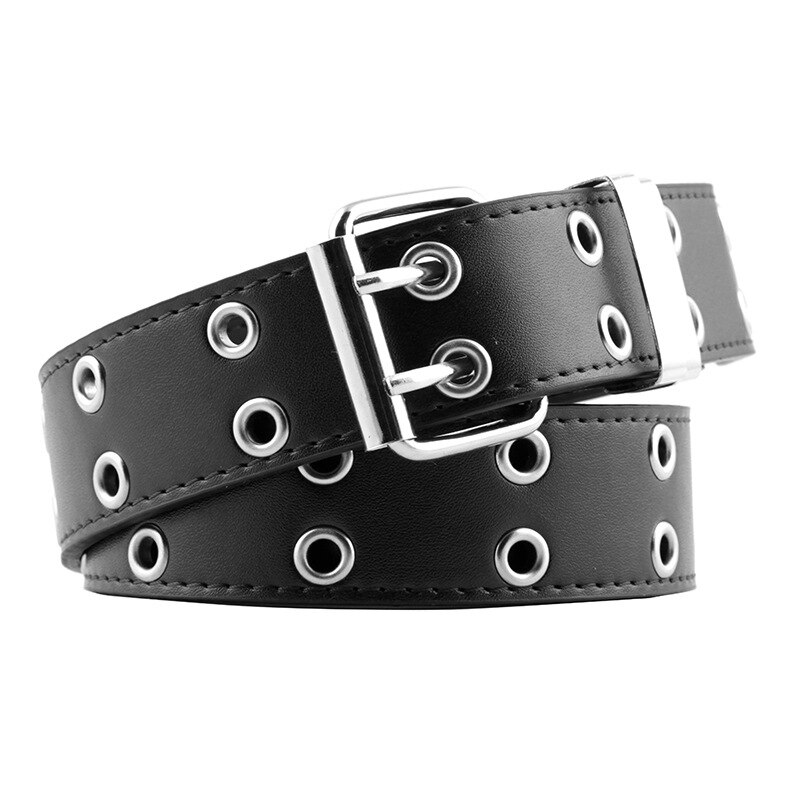 Punk stil kæde talje bælte til jeans kjole pu læder kvindelige damer rock stil luksus mærke rem bælter: 3.3cm sort ingen kæde