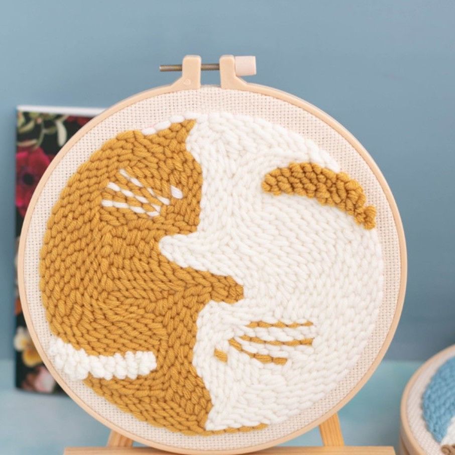 Punch Embroidery Kit Easy Punch Needle Embroidery Kit with Hoop for Beginner Handmade Sewing Kits Craft: A / without punch needle