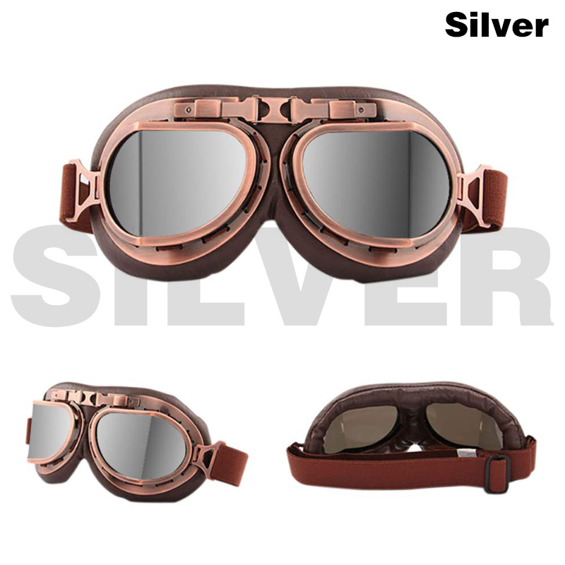 Motorcykel briller retro hjelm pilot briller motorcykel cykel briller vintage klassiske solbriller til gafas motocross dirt bike: Kobber sølv