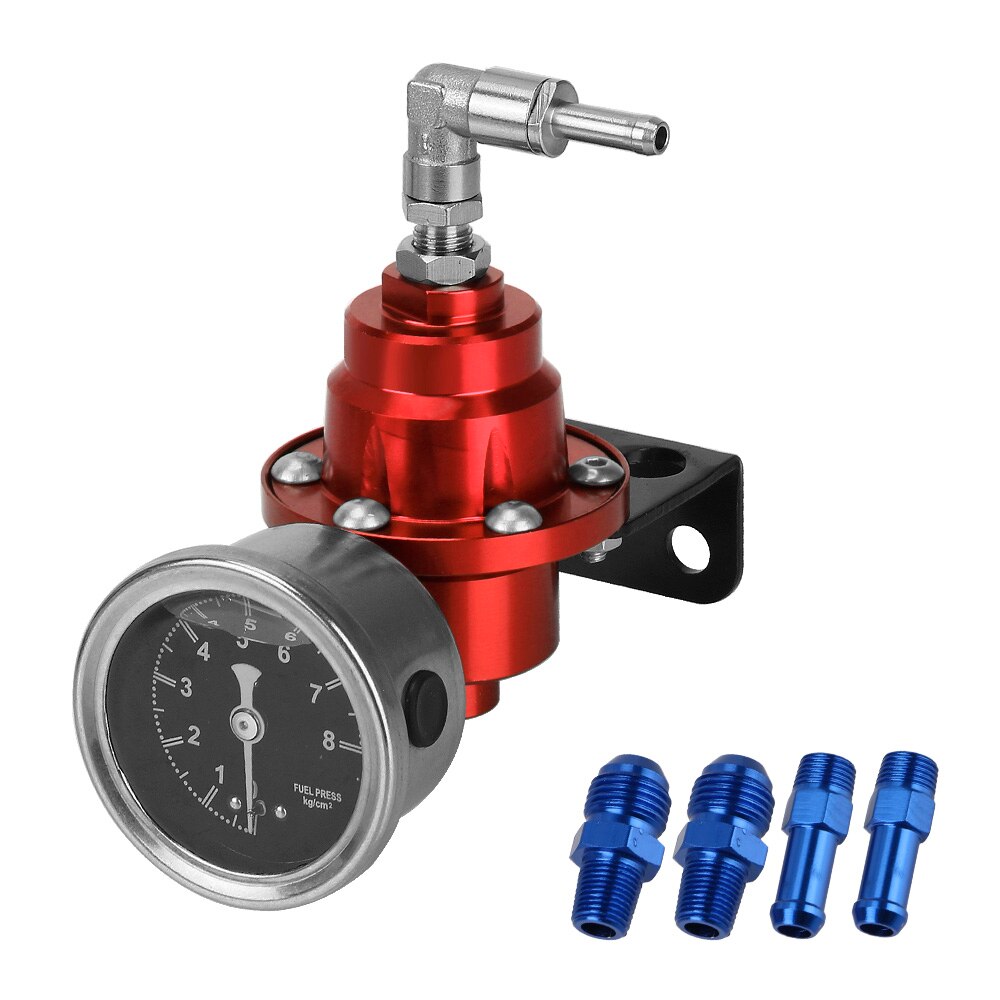 7 Colors Vehicle Refitting fuel Supercharger Aluminum with Gauge Kit Universal Adjustable Fuel Pressure Regulator: Red