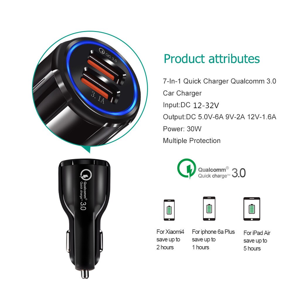 3.1A USB Auto Ladegerät Quick Charge QC 3,0 2 Port Dual USB Schnelle Ladekabel für Samsung Galaxy A10 M10 a30 A40 A50 A60 A70 M30