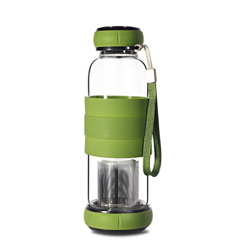 420ml ma cruche d'eau couvercle de citrouille bouteille d'eau en verre avec infuseur à thé Communication bidirectionnelle Anti-brûlure bouteille extérieure: green