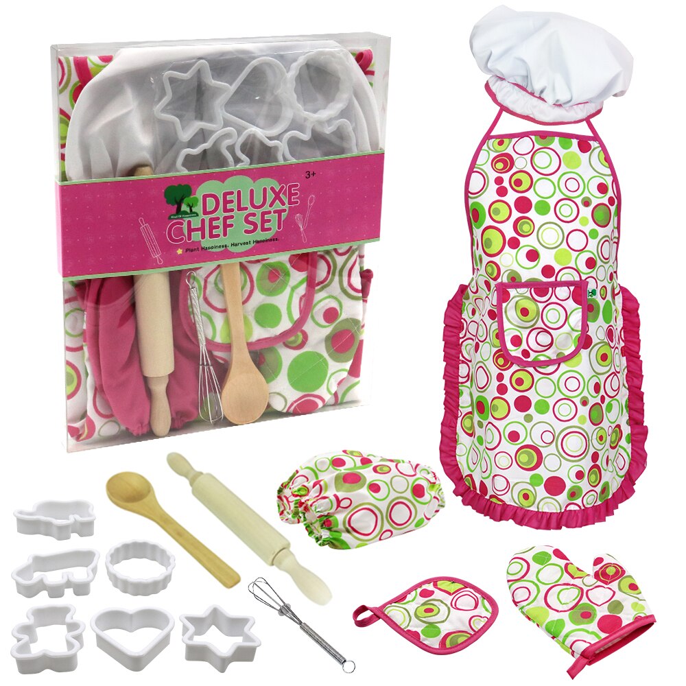 Kids Cooking and Baking Set 18 PCS with Chef Hat Apron Oven Mitt Pan Kitchen Utensils Children Chef Role Playset Educational toy: 15pcs