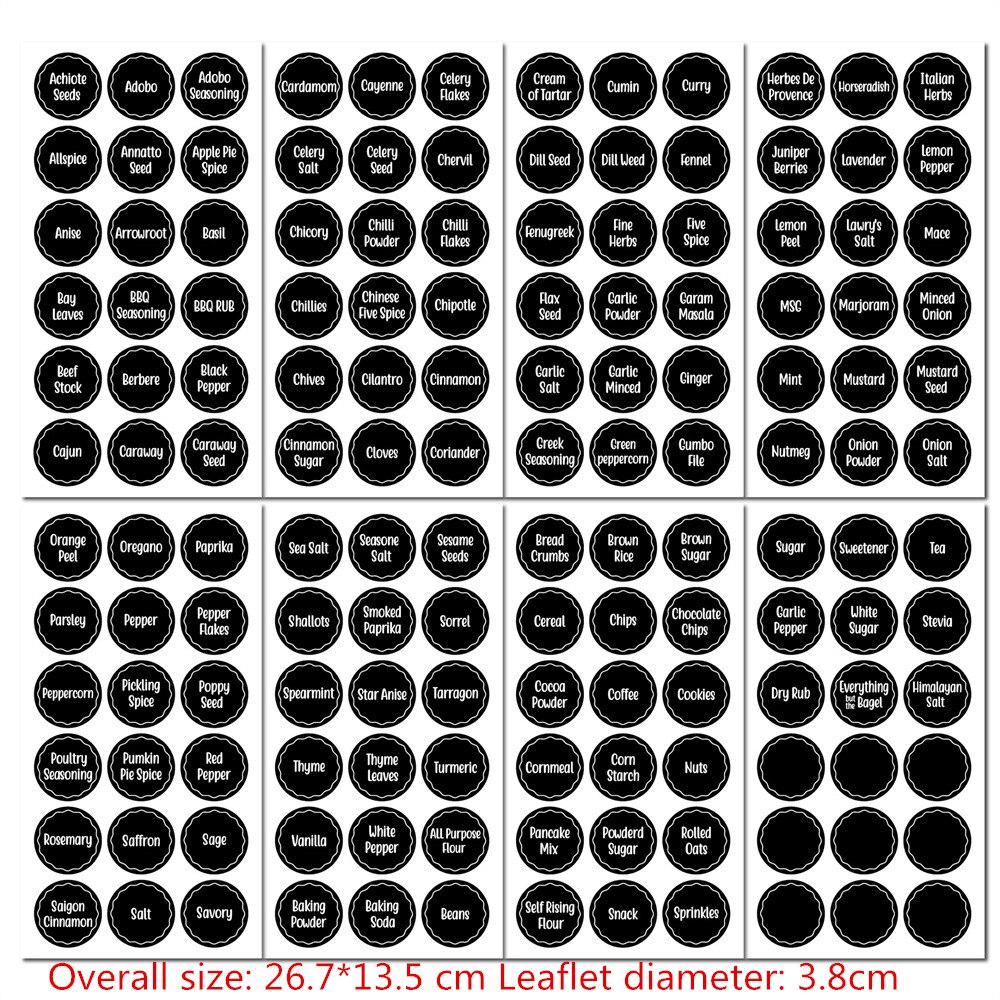 Pegatinas impermeables para alimentos, etiquetas adhesivas para condimentos, frascos y botellas, 274 piezas: 144pcs