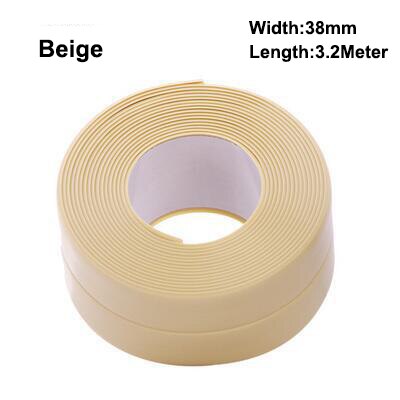 3.2 måler selvklebende tetningslist baderom dusj tjener badekar caulk teip hvit pvc selvklebende vanntett veggklistremerke til kjøkken: beige 38 mmx 3.2 måler