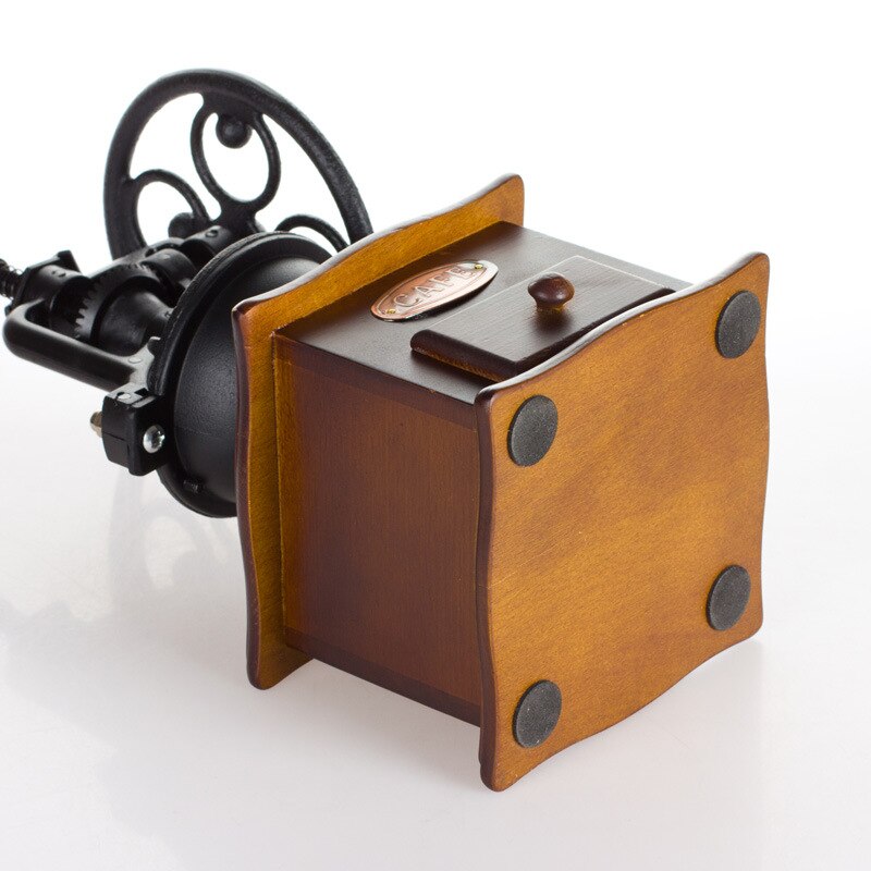 Klassisk tre manuell kaffekvern hånd støpejern retro håndlagde kaffebønner krydder mini burr mill kverner kjøkkenverktøy