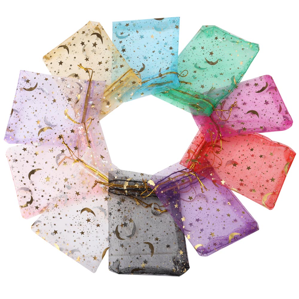 Sac en organza lune et étoile, pocommuniste multicolores pour fête de mariage, sac à bonbons, emballage de bijoux, 7x9 cm, 9x12 cm, 10x15cm, 50 pièces par lot: Rouge / 9.5x9.5x11 cm