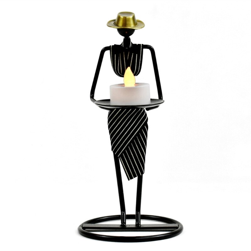 Chandelier en métal nordique avec personnage abstrait, Sculpture de serveur, bougeoir, Figurines faites à la main, décoration de la maison, artistique: Black 02