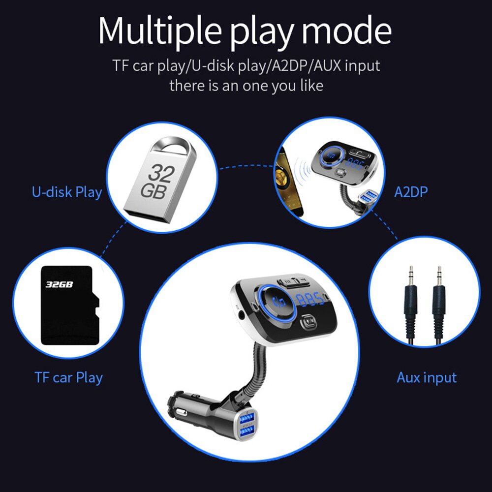 Modulador de transmisor FM para coche, Kit de manos libres con Bluetooth 5,0, Cargador rápido QC3.0, USB Dual, compatible con tarjeta TF SiRi para dos dispositivos