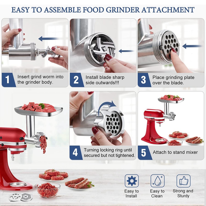 Metal Food Grinder Attachment for KitchenAid Stand Mixers, Meat Grinder Attachment Set