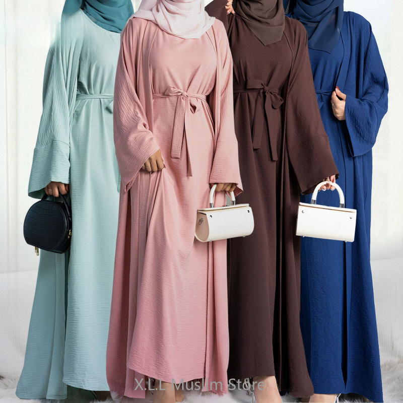 Abaya vestido Hijab sin mangas, conjunto musulmán a juego, bata islámica de lujo, vestido africano, Kimono marroquí, ropa de caftán, 2 uds./Set