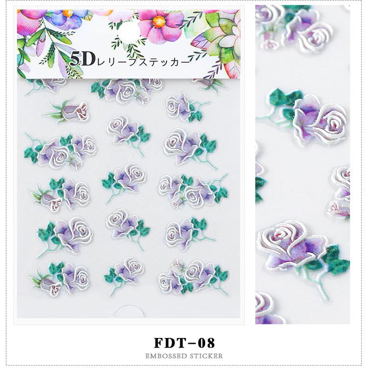 1pc 3D acrylique gravé fleur ongle autocollant en relief dentelle fleur mignon chat eau décalcomanies ongle eau toboggan décalcomanies 5D bricolage: 8
