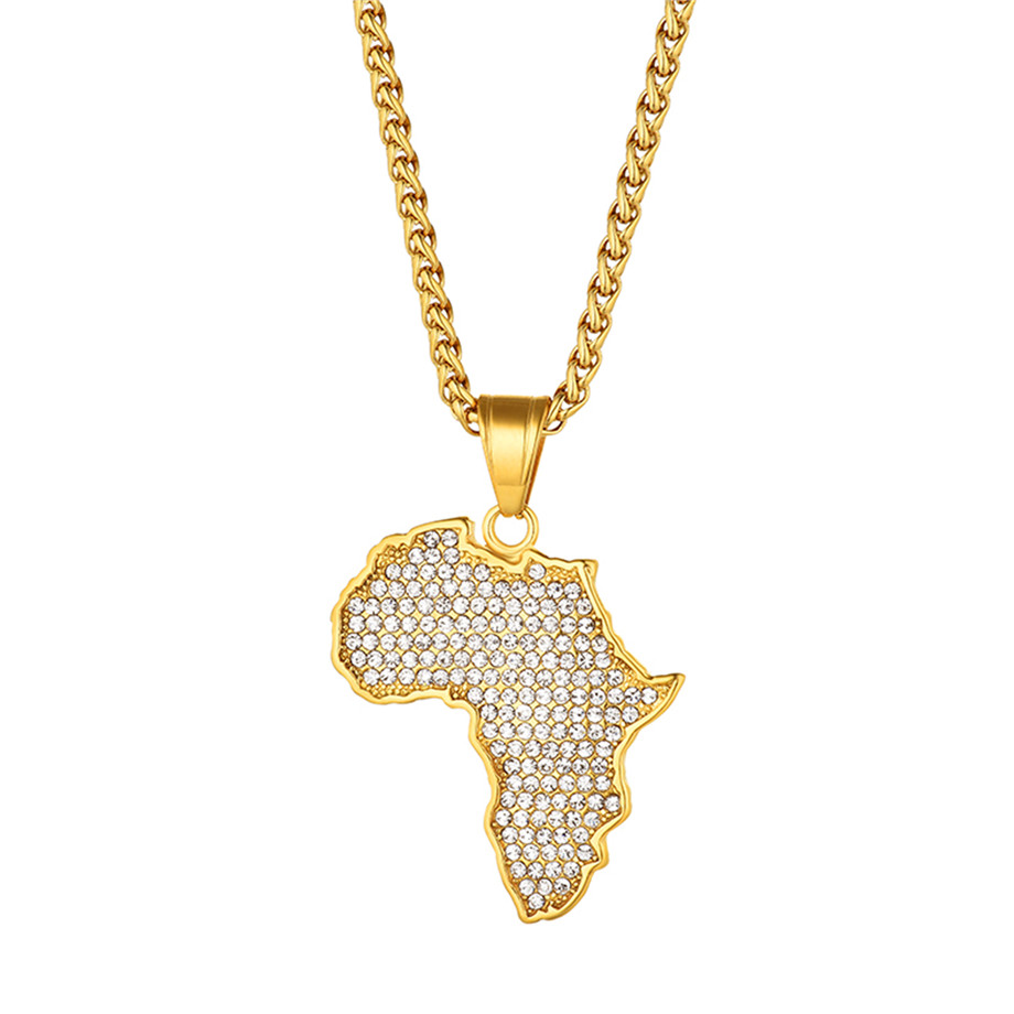 Collar con colgante de mapa de África para mujer y hombre, joyería etíope de acero inoxidable de Color dorado, artículo de hip hop de mapas africanos al por mayor N1279