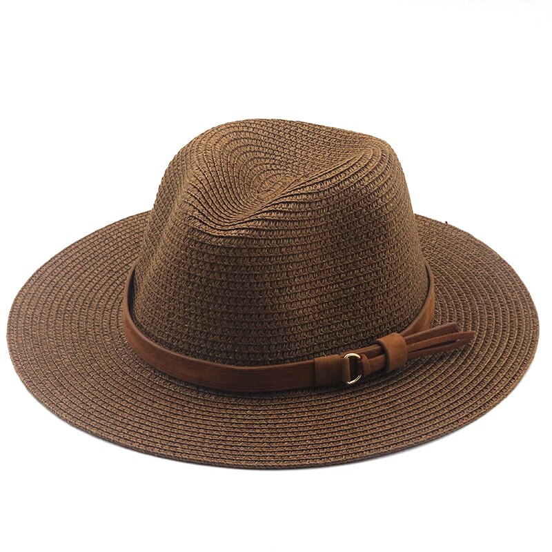 Panama Hoed Zomer Zon Hoeden Voor Vrouwen Mannen Strand Strooien Hoed Mode Uv Zon Bescherming Reizen Cap Chapeu Feminino: coffe