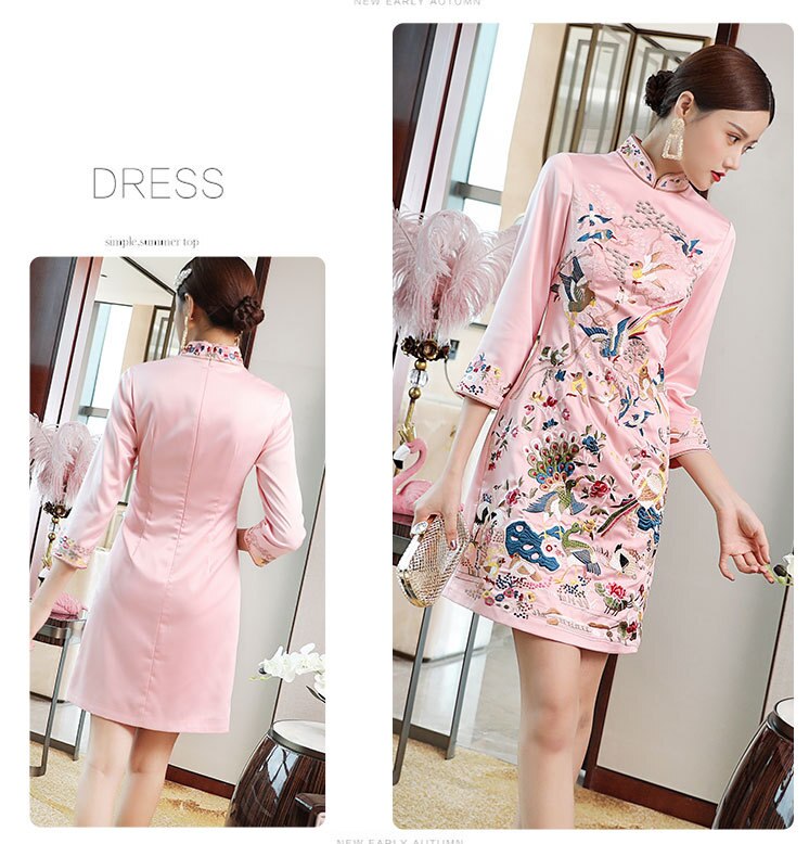 Cheongsam de satén bordado tradicional chino, Vestidos