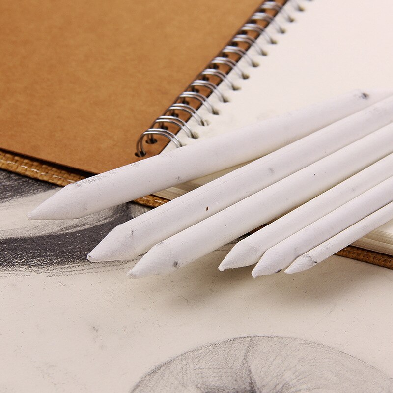 6Pc Art Wit Tekening Pen Smudge Stump Stick Voor Rijst Papier Tekening Houtskool Sketcking Schilderen Pen Papierrol Potlood tortillon