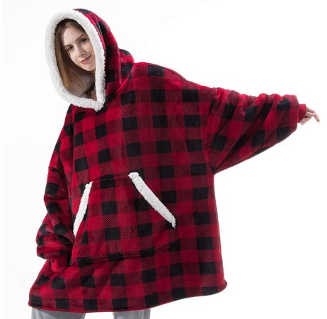 Winter Oversized Hoodie Sweatshirt Women Blanket with Sleeves Giant TV Blanket Sherpa Fleece Hoodies Bathrobe Casaco Feminino: E